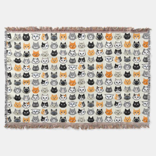 Cat Faces Patroon | Cool Kitty Cat Lover's Deken (Voorkant)