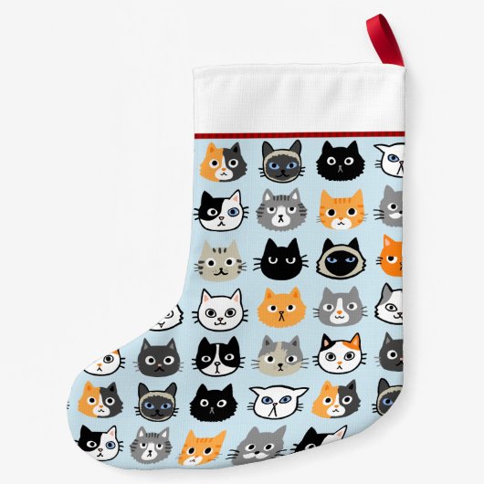 Cat Faces Patroon | Cool Kitty Cat Lover's Kleine Kerstsok (Achterkant)