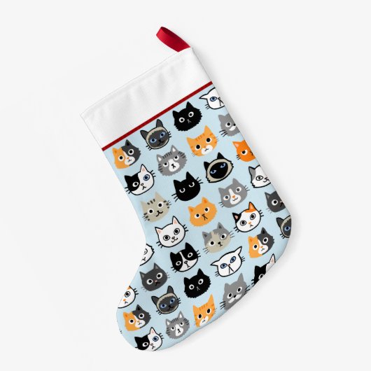 Cat Faces Patroon | Cool Kitty Cat Lover's Kleine Kerstsok (Achterkant (Hangend))