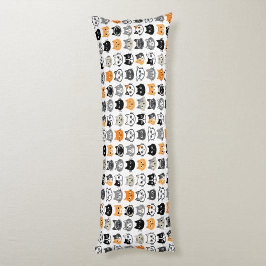 Cat Faces Patroon | Cool Kitty Cat Lover's Lichaamskussen (Achterkant (Verticaal))