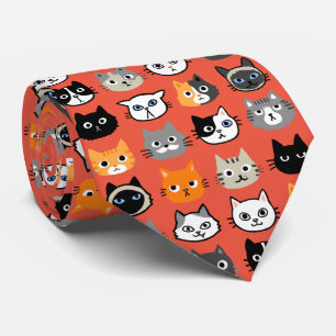 Cat Faces Patroon   Cool Kitty Cat Lover's Red Stropdas