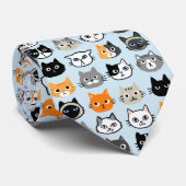 Cat Faces Patroon | Cool Kitty Cat Lover's Stropdas (Opgerold)
