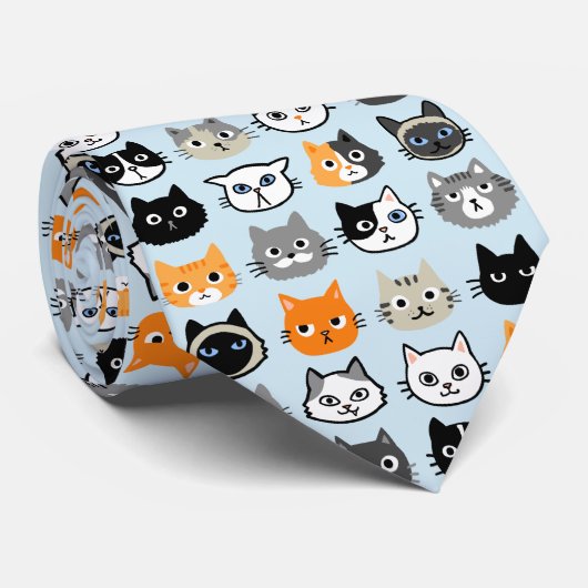 Cat Faces Patroon | Cool Kitty Cat Lover's Stropdas (Opgerold)