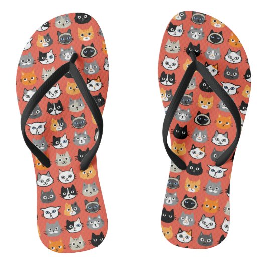 Cat Faces Patroon | Cool Kitty Cat Lover's Teenslippers (Voetbed)