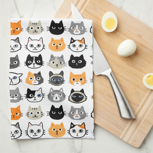 Cat Faces Patroon | Cool Kitty Cat Lover's Theedoek (Quarter Fold)