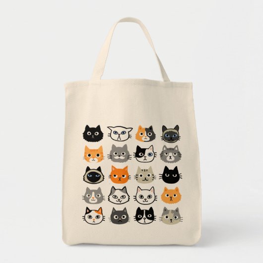 Cat Faces Patroon | Cool Kitty Cat Lover's Tote Bag (Voorkant)