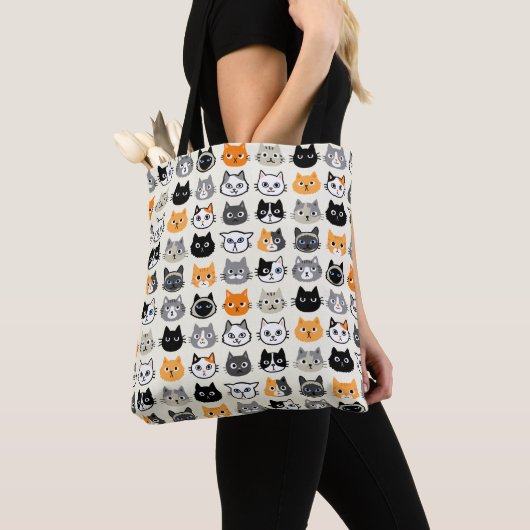 Cat Faces Patroon | Cool Kitty Cat Lover's Tote Bag (Dichtbij)