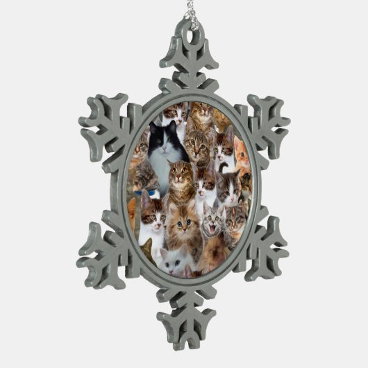 Cat Faces Patroon Tin Sneeuwvlok Ornament (Links)