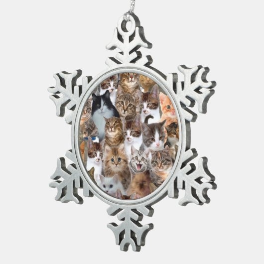 Cat Faces Patroon Tin Sneeuwvlok Ornament (Rechts)