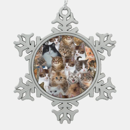 Cat Faces Patroon Tin Sneeuwvlok Ornament (Voorkant)