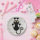 Cat Falling neergehaald leuke tekenfilm Papieren Bordje (Feest)