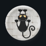 Cat Falling neergehaald leuke tekenfilm Papieren Bordje<br><div class="desc">Fun Black Cat Cartoon die een muur of een gordijn omlaag gooit en alles doorsijpelt! Oorspronkelijk Creëer op Vector Grafische Kunsttechniek. Design Copyright BluedarkArt TheChameleonArt.</div>