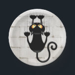 Cat Falling neergehaald leuke tekenfilm Papieren Bordje<br><div class="desc">Fun Black Cat Cartoon die een muur of een gordijn omlaag gooit en alles doorsijpelt! Oorspronkelijk Creëer op Vector Grafische Kunsttechniek. Design Copyright BluedarkArt TheChameleonArt.</div>