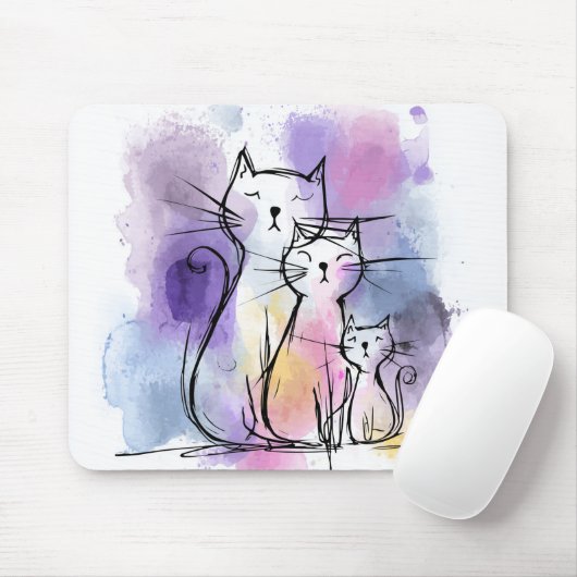 Cat Family Sketch Home Office Mousepad Gift Muismat (Met muis)