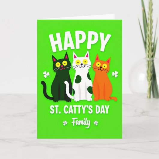 Cat Family St Cattys Day Card Kaart (Voorkant)
