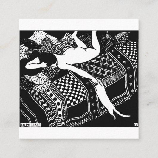 Cat Felix Vallotton Lady Bed Laziness La Paresse Vierkante Visitekaartje (Voorkant)