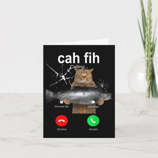 Cat Fih Calling Meme Funny Fish Cat Humor Gift Tee Kaart (Voorkant)