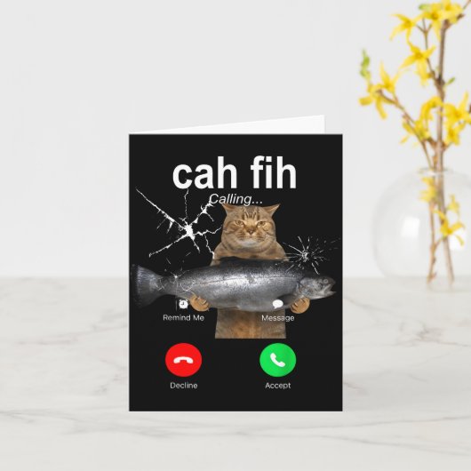 Cat Fih Calling Meme Funny Fish Cat Humor Gift Tee Kaart (Gele Bloem)