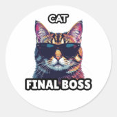 Cat Final Boss Ronde Sticker (Voorkant)