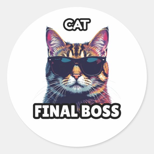 Cat Final Boss Ronde Sticker (Voorkant)