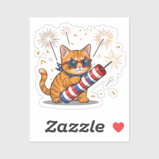 Cat & Firecracker – 4 juli Sticker (Vel)