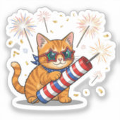 Cat & Firecracker – 4 juli Sticker (Voorkant)