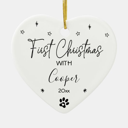 Cat First Christmas Aangepaste naam en foto Keramisch Ornament (Voorkant)