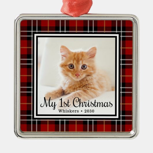 Cat First Christmas-foto Metalen Ornament (Voorkant)