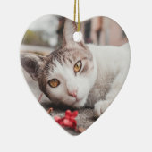Cat First Forever Home Kerstmis White Heart Keramisch Ornament (Rechts)