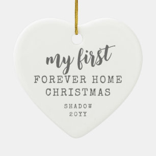 Cat First Forever Home Kerstmis White Heart Keramisch Ornament