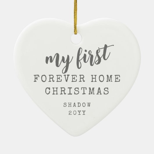 Cat First Forever Home Kerstmis White Heart Keramisch Ornament (Achterkant)