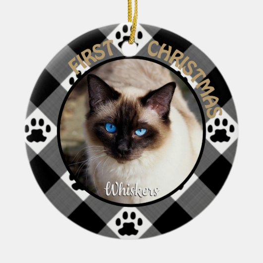 Cat First Kerstkerkeepomwille Keramisch Ornament (Voorkant)