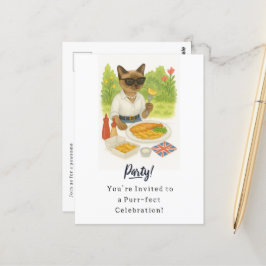 Cat Fish and Chips Party voor Londenaar Engels Briefkaart