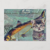 Cat Fish Mixed Media Collage Briefkaart (Voorkant)
