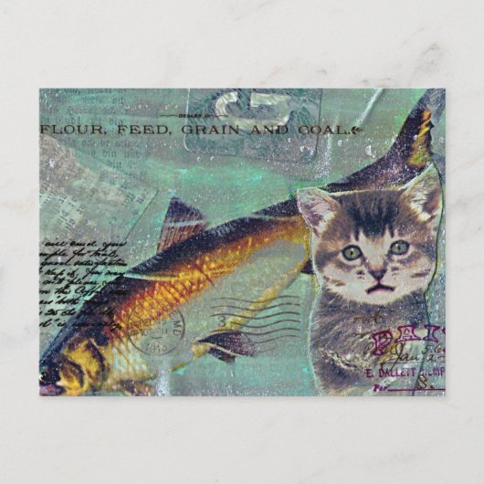 Cat Fish Mixed Media Collage Briefkaart (Voorkant)