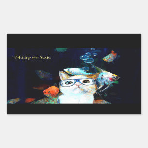Cat Fish Sushi Humor Funny Rectangle Sticker