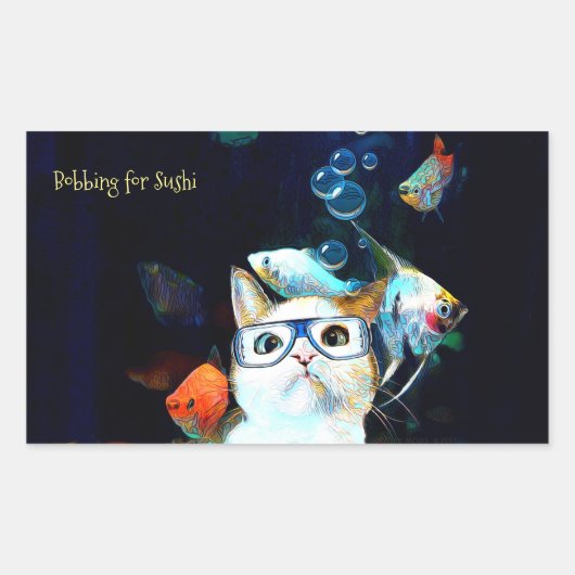 Cat Fish Sushi Humor Grappige Rechthoek Sticker (Voorkant)