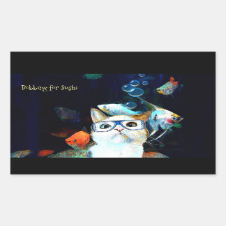 Cat Fish Sushi Humor Grappige Rechthoek Sticker