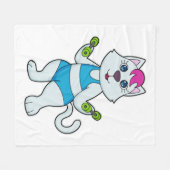 Cat Fitness Dumbbell Fleece Deken (Voorkant (Horizontaal))