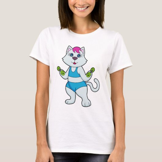 Cat Fitness Dumbbell T-shirt (Voorkant)
