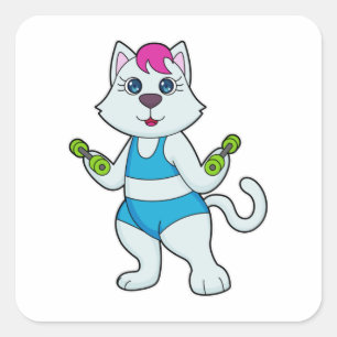 Cat Fitness Dumbbell Vierkante Sticker