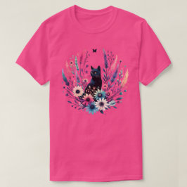  Cat Floral Boho Wildflower Graphic T-shirt