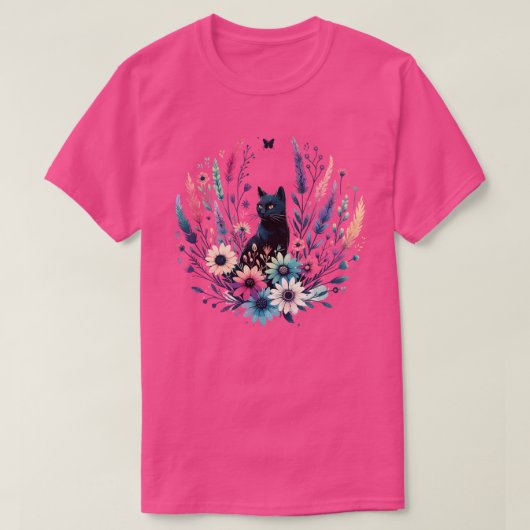 Cat Floral Boho Wildflower Graphic T-shirt (Design voorkant)