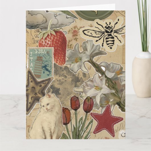 Cat Floral Collage Pattern – Cute Artistic Design Kaart (Voorkant)