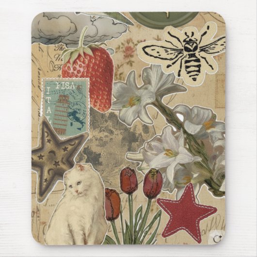 Cat Floral Collage Pattern – Cute Artistic Design Muismat (Voorkant)