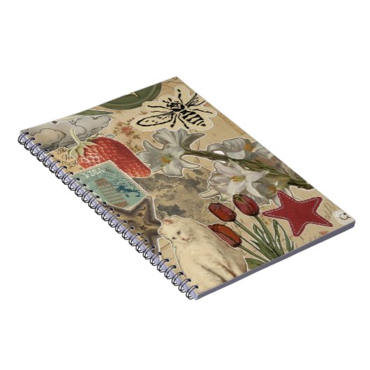 Cat Floral Collage Pattern – Cute Artistic Design Notitieboek (Rechterzijde)