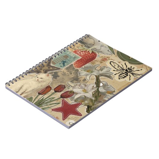 Cat Floral Collage Pattern – Cute Artistic Design Notitieboek (Linkerzijde)