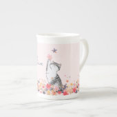 Cat Floral Pink Whimsical Hot Chocolade Porselein Kop (Voorkant rechts)