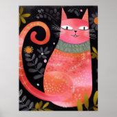 Cat. Floral roze Poster (Voorkant)