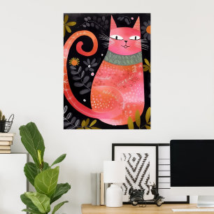Cat. Floral roze Poster